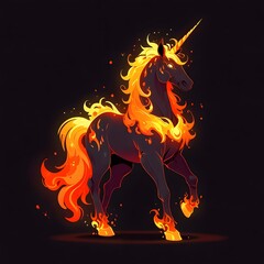 Fiery unicorn displaying magic fantasy realm digital artwork dark background mythical concept for art enthusiasts