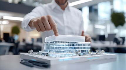 Architect Designing Modern Building Hologram