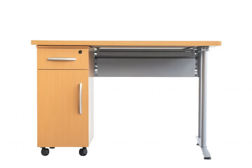This modern wooden desk features a smooth surface, a single drawer, and rolling casters for easy mobility. Ideal for home offices or study areas, it provides a practical workspace while maintaining a 