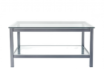 This stylish table features a transparent glass surface supported by a sleek silver metal frame. Ideal for contemporary living spaces, it enhances the aesthetic of any room with its minimalist design 