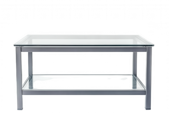 This stylish table features a transparent glass surface supported by a sleek silver metal frame. Ideal for contemporary living spaces, it enhances the aesthetic of any room with its minimalist design 