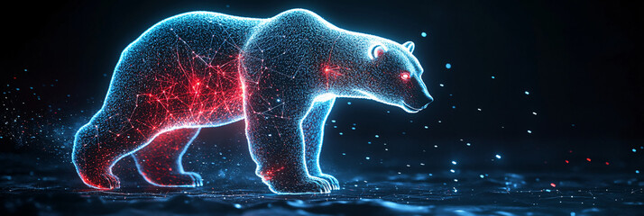 A cyber extreme sport safety icon featuring a glowing polar bear, representing online platforms studying risk management in wildlife encounters.  