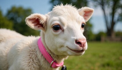 Fototapeta premium Cute lamb with a joyful expression standing in a sunny field during Easter celebrations