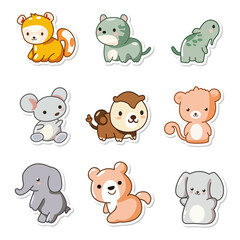 Obraz premium Nine adorable animal stickers feature various cute creatures.