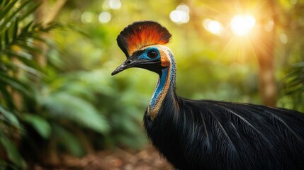 Fototapeta premium Vivid Cassowary Strolling in Lush Greenery