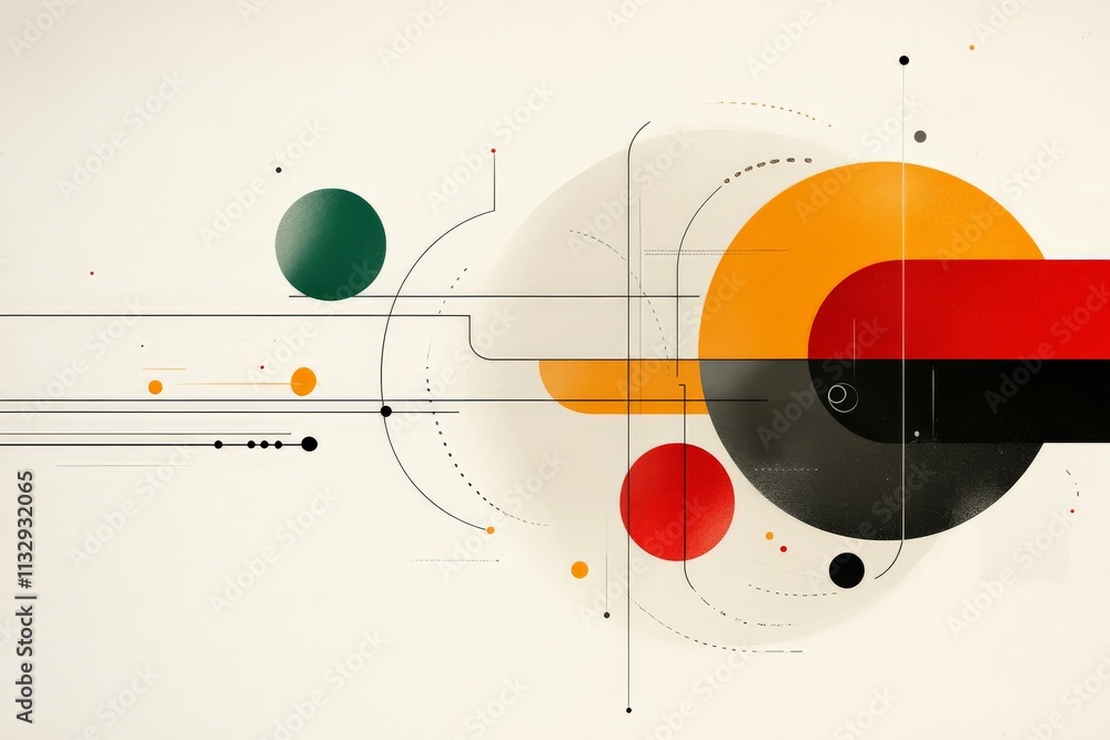 Poster modern abstract art featuring geometric shapes and vibrant colors on a neutral background with layer