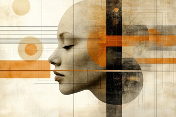 Artistic portrayal of a woman's profile blended with abstract shapes and warm tones