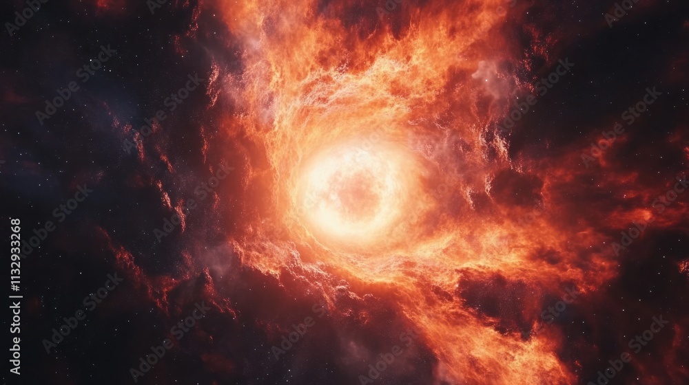Poster A vibrant cosmic scene depicting swirling clouds of gas and light in space.