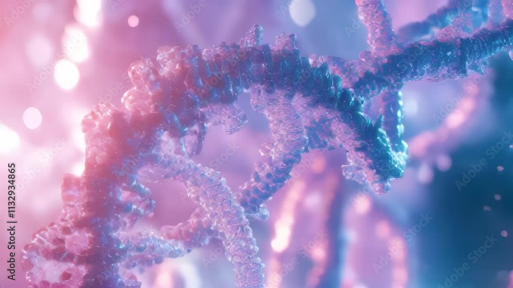 Poster a mesmerizing 3d animation of a dna strand rotating, showcasing the building blocks of life. ideal f
