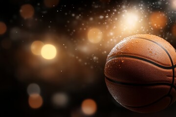 Fototapeta premium Basketball in motion with bright lights creating a dynamic and energetic atmosphere