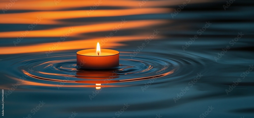 Aufkleber a lit candle floats on water, creating a serene and tranquil atmosphere.