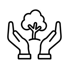 Obraz premium hands holding tree icon, tree day line art, love a tree icon - simple black line art icon of hands holding tree, for tree day celebrations. love a tree vector art.