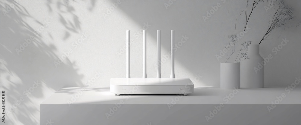 Poster A minimalist white router on a clean surface with soft shadows.