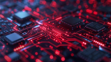 Obraz premium Red Circuit Board Close Up 