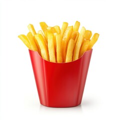 Crispy golden french fries in a red container