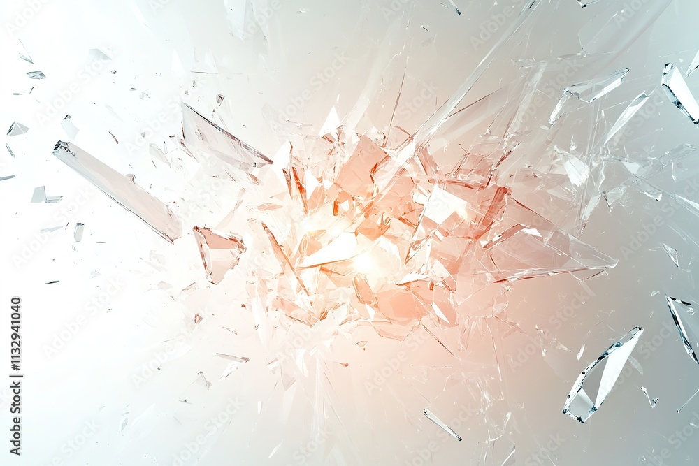 Poster exploding glass shards with bright light center