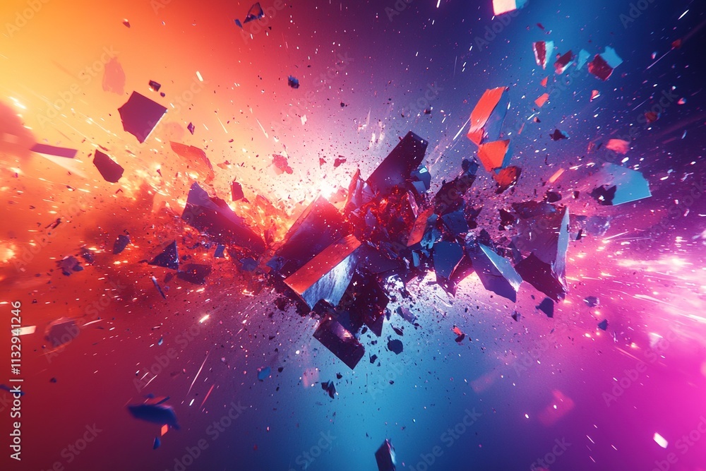 Poster explosion of colorful shards in dynamic motion