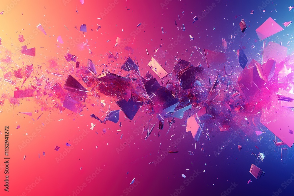 Poster explosion of colorful fragments on gradient background