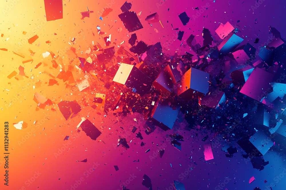 Poster exploding cubes in vibrant gradient colors