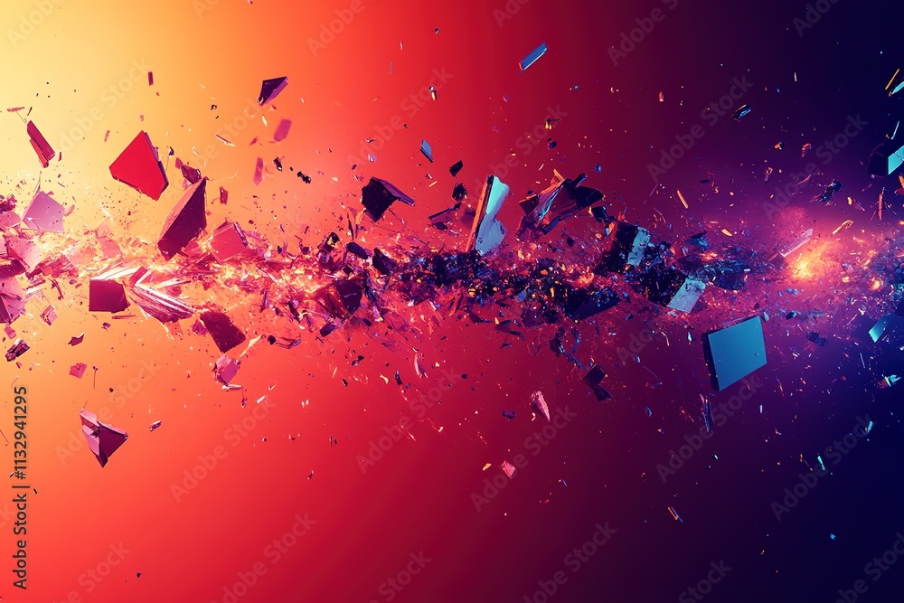 Poster explosion of colorful shards on red background