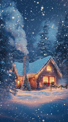 Fototapeta premium Magical Snowy Cabin with Christmas Decorations