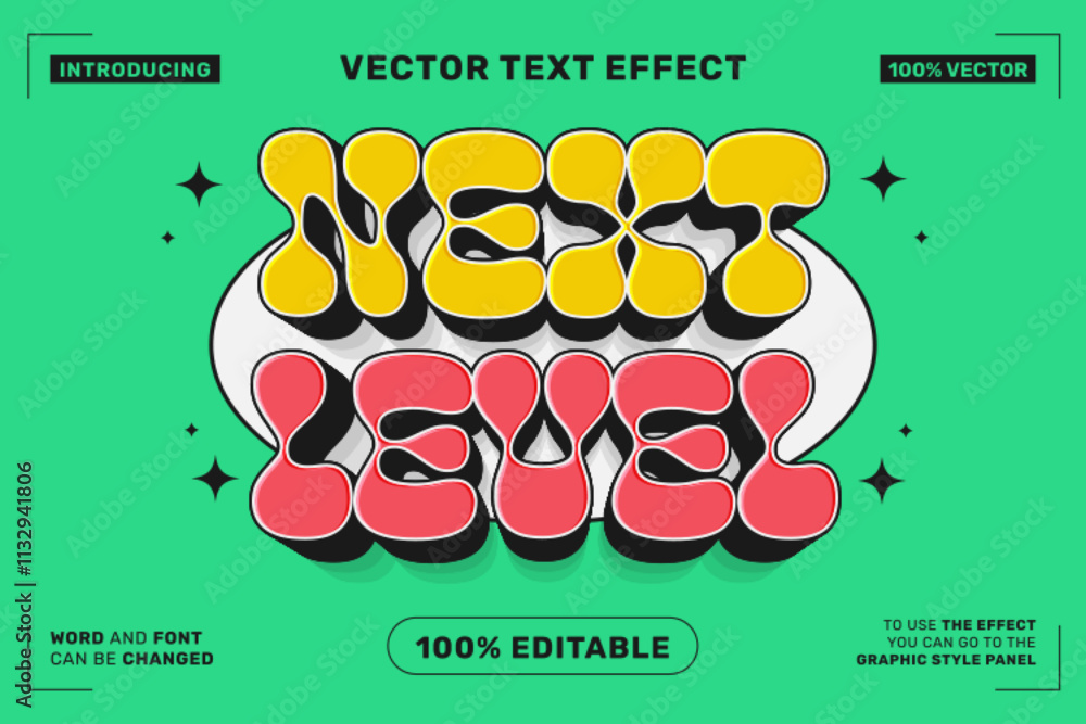 Poster editable text effect next level 3d cartoon template style premium vector