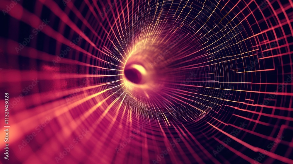 Poster A vibrant, abstract representation of a tunnel or vortex with dynamic lines and colors.