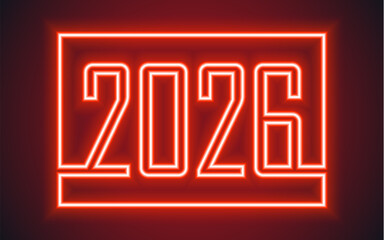 Happy New Year 2026, festive pattern with neon lettering concept on color background