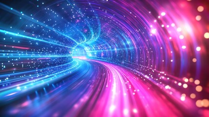 Fototapeta premium A vibrant, abstract tunnel of light representing speed and motion.