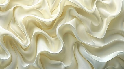 Obraz premium An image shows cream fabric with wavy patterns resembling sea waves. Light and shadow play add depth, mimicking natural forms in a soft and flexible manner, likely silk.
