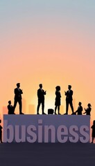 Fototapeta premium Silhouettes of business professionals standing on bold 