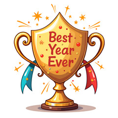 A celebration of success  best year ever trophy with colorful accents and sparkles, digital art of award concept.