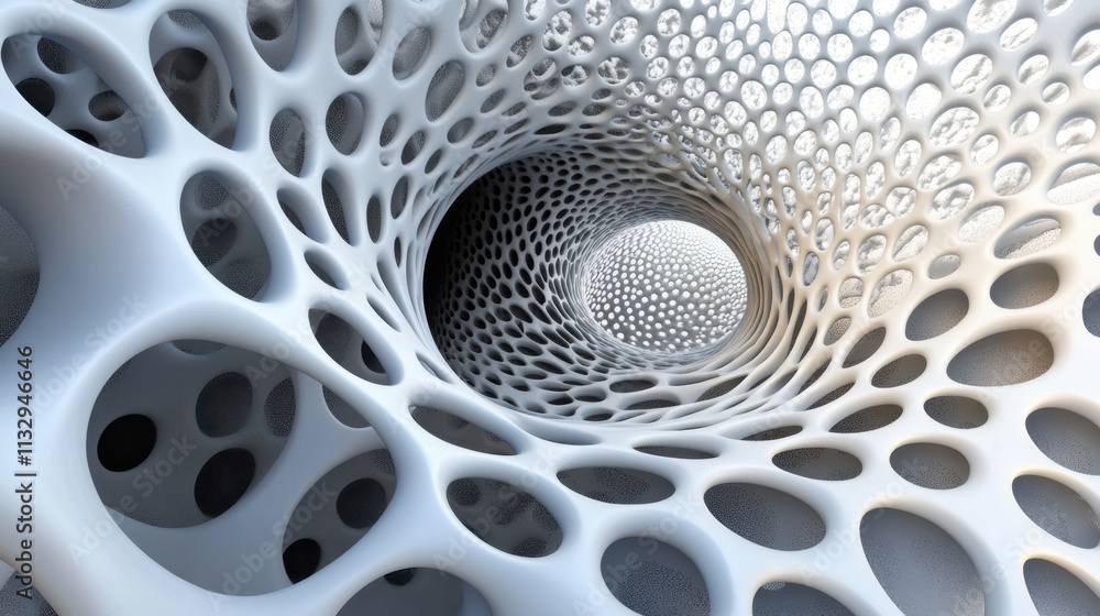 Aufkleber abstract 3d render of a white organic cellular structure tunnel design