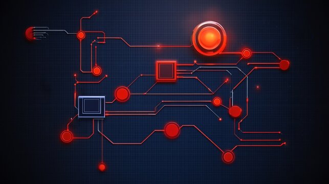 Register process security. A futuristic circuit design featuring red nodes and lines on a dark background, symbolizing technology and connectivity.