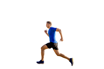 side view athletic man running isolated on transparent background