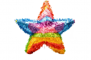 Brightly colored star shaped piñata perfect for celebrations, parties, and festivities. This vibrant decoration adds joy and excitement to events, encouraging guests to participate in traditional acti