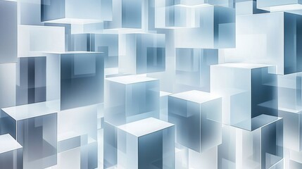 Obraz premium Abstract 3D Render of Interlocking Glass Cubes in Shades of Blue and White: A Modern Digital Art Piece