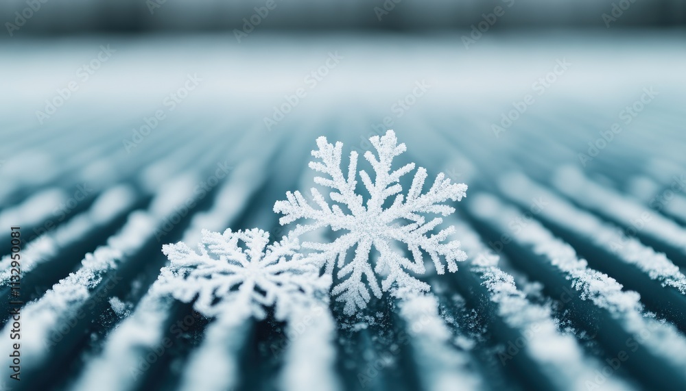 Aufkleber a close-up of delicate snowflakes resting on a textured surface, showcasing intricate patterns and t