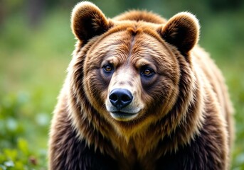 Close-up of a brown bear in its natural habitat with intense gaze