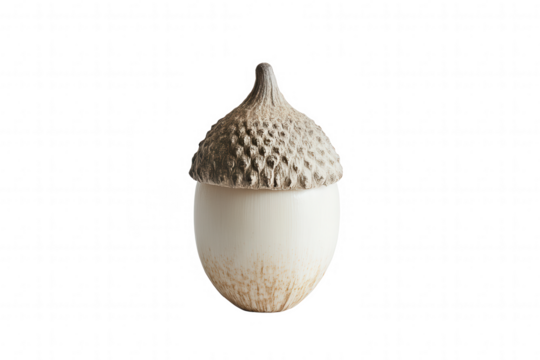 This decorative acorn container features a smooth, glossy body and a textured lid designed to resemble a real acorn. Perfect for displaying on shelves or tabletops, it adds a charming touch to any int