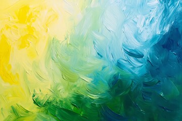 Fototapeta premium Photo of Many rough green and yellow smears of acrylic oil paint on flat surface. Background texture for backdrops or mapping