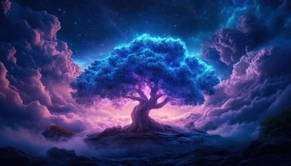 Discover the enchanting art of mentorship with images of a glowing symbolic tree, where knowledge and guidance blossom, resembling a transformative educational setting Visualize powerful scenes of a