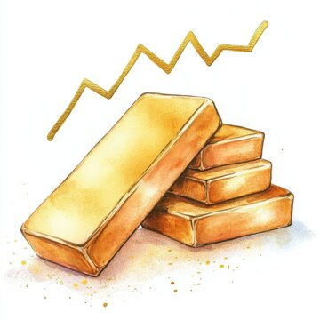 gold bars with rising graph clip art preview