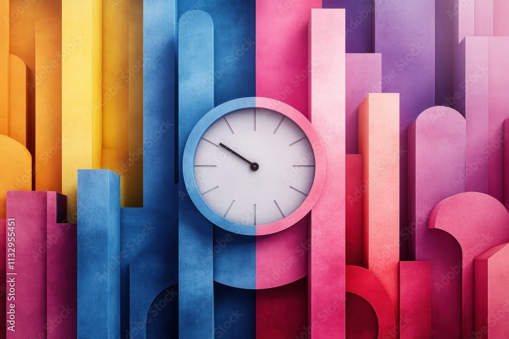 Aufkleber explore abstract geometric art depicting structured time and discipline, where colorful blocks and a