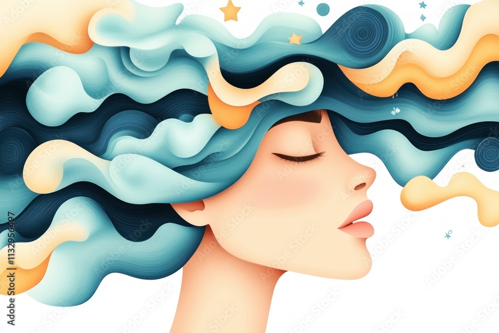 Aufkleber Find inner peace with our calming illustrations Discover stress management techniques by visualizing soft winds representing tranquil breath Embrace relaxation methods through serene artwork Use