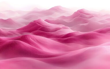 A serene landscape of soft, rolling hills in varying shades of pink, creating a dreamy and ethereal...