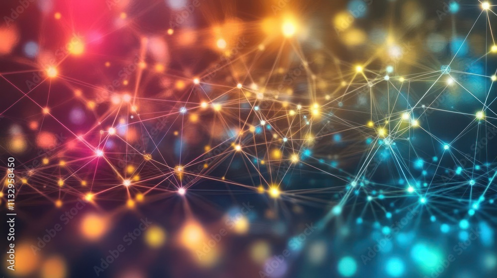 Poster abstract network of colorful lights representing connections and data flow.