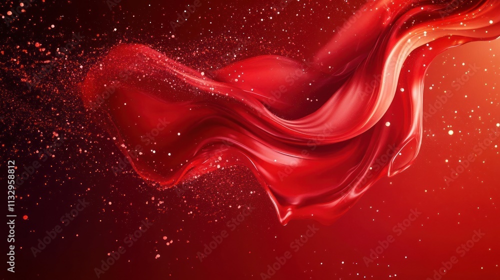 Aufkleber Abstract red fluid wave with sparkles, conveying motion and elegance.