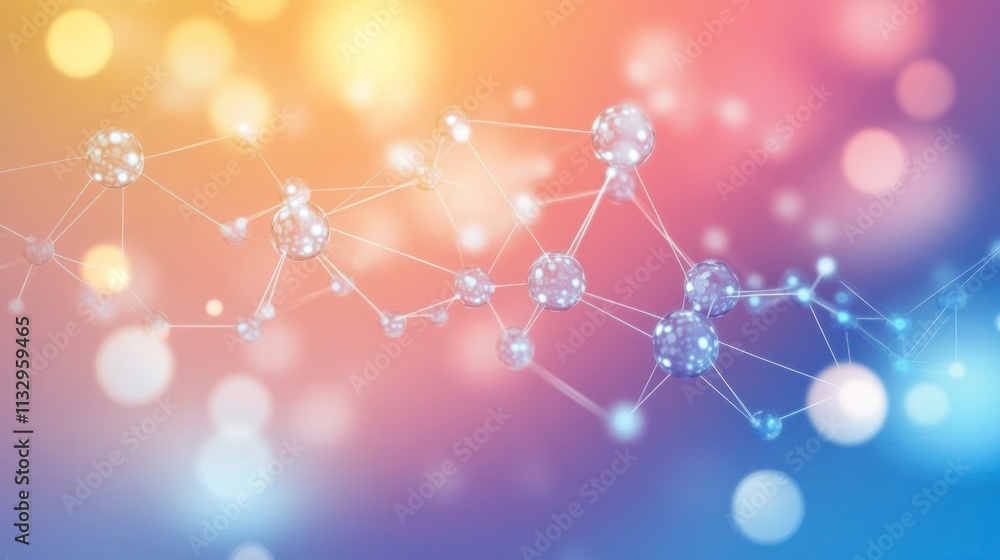 Fototapete abstract representation of molecular structures with a colorful gradient background.