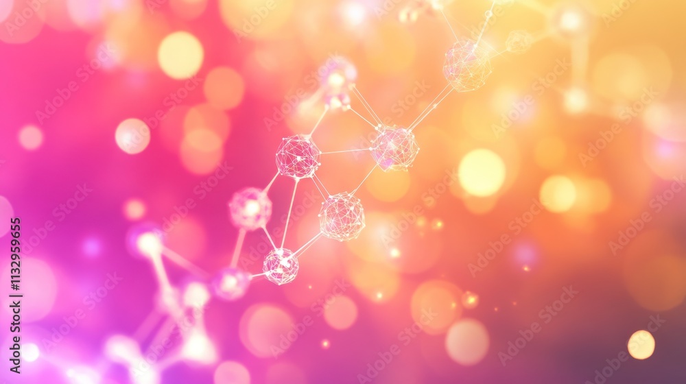 Poster abstract representation of molecular structures with a vibrant, colorful background.